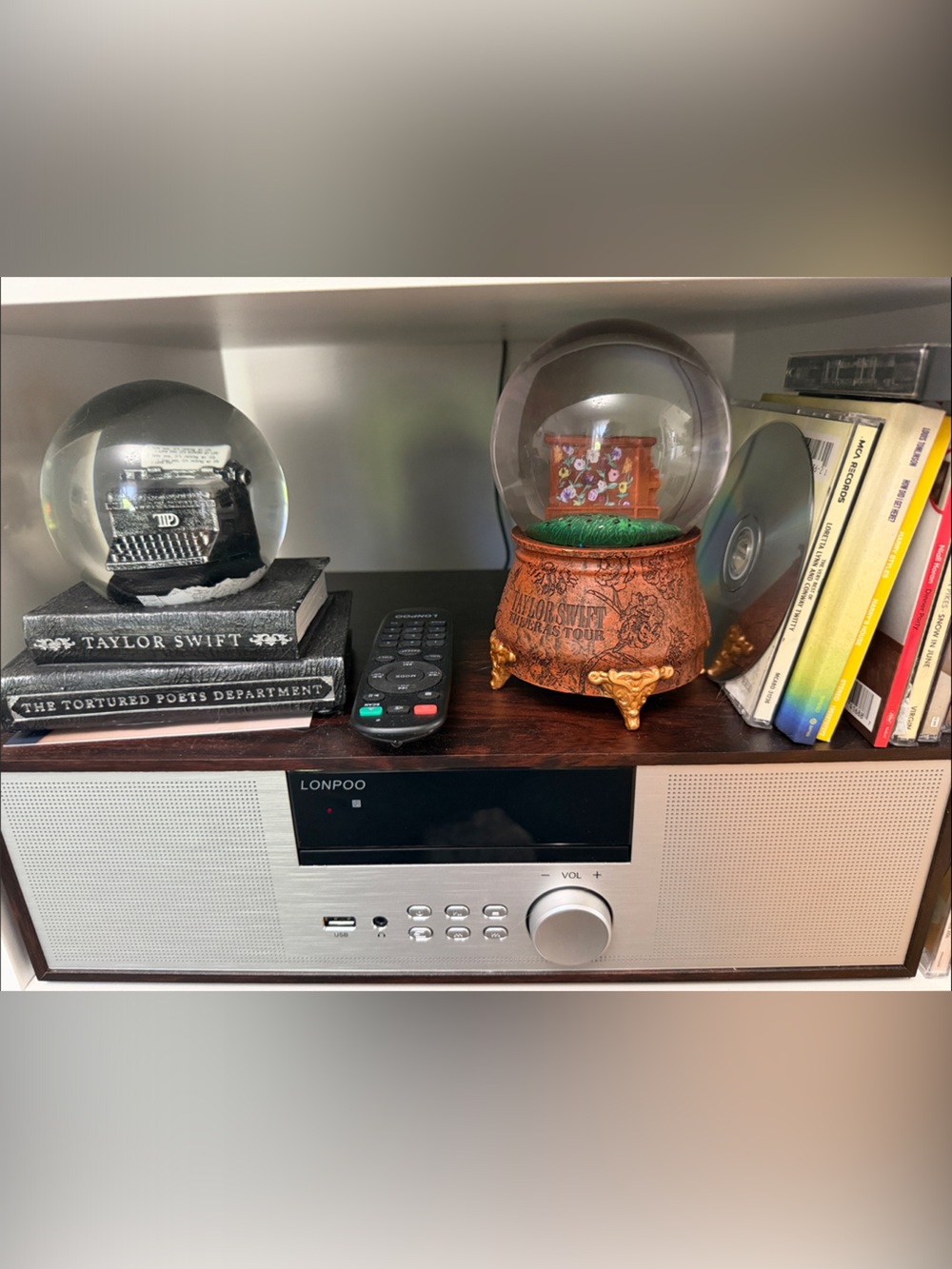 CD player with remote Silver and Wood Bluetooth Stereo System - Silver/Brown